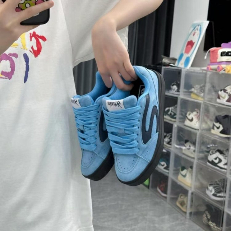 原创湖蓝色学生党百搭板鞋女ins小众设计感休闲舒适透气小白鞋女