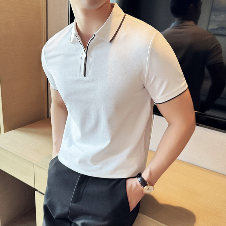 7A Antibacterial Men's Polo Shirt Short-Sleeved Zipper Lapel T-Shirt Summer Casual Half-Sleeved Light Luxury Men's Clothing Contrasting Color Top 7A Antibacterial Men's Polo Shirt Short-Sleeved Zipper Lapel T-Shirt Summer Casual Half-Sleeved Light Luxury Men's Clothing Contrasting Color Top