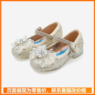 Frozen Princess Aisha Girl's Crystal Shoes 2025 Spring Performance Shoes Children's Soft-soled Leather Shoes