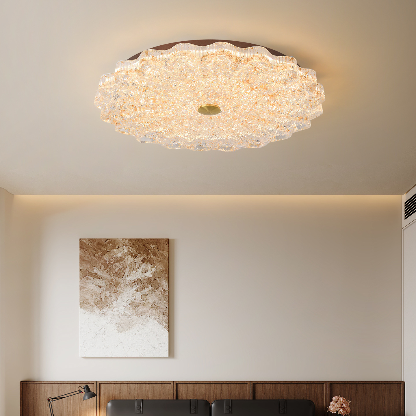 Luz de techo del dormitorio de estilo antiguo de alta sensación de resina retro color de nuez super brillante protección de ojos de la habitación de la lámpara principal 413L