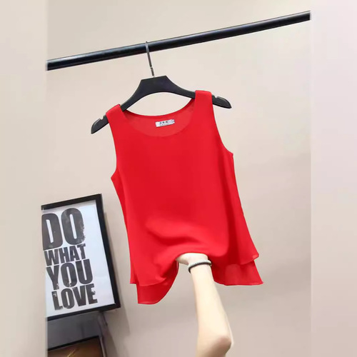 Sheer double-layer spaghetti strap black sleeveless top women's base shirt outerwear innerwear loose sheer shirt