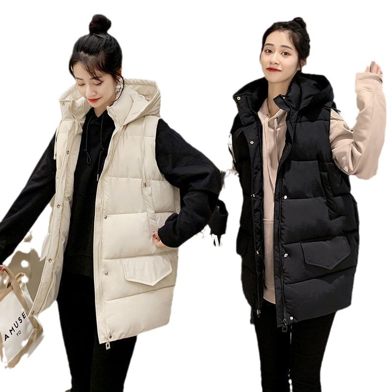 Chaleco de algodón para mujer otoño e invierno nuevo desgaste exterior de media longitud estudiante estilo coreano versátil Chaleco de moda desgaste exterior de moda image 5