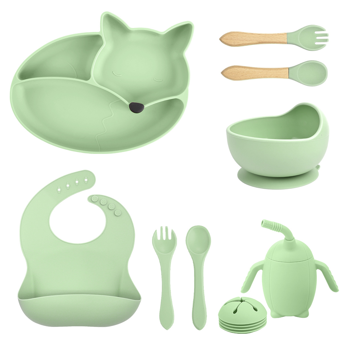 Tazón de alimentos para bebés para bebés, bebé, bebé, bebé, bebé, bebé, zorro, plato de silicona, plato, juego de vajilla para niños, madre y bebé