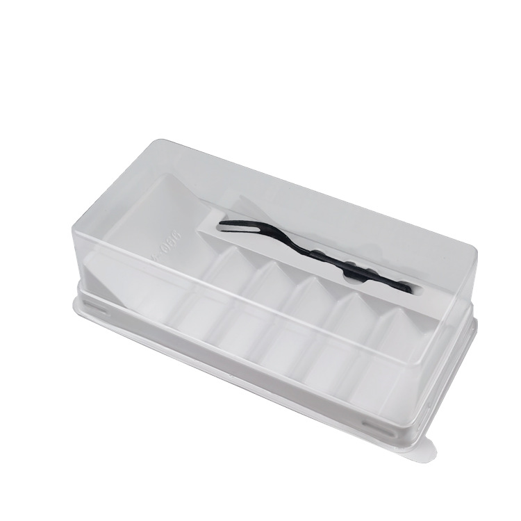 Rollo de pastel caja de embalaje 6 piezas de pastel de frijol verde piel de tigre rollo suizo bloque de corte de caja de tira desechable escalera con tenedor