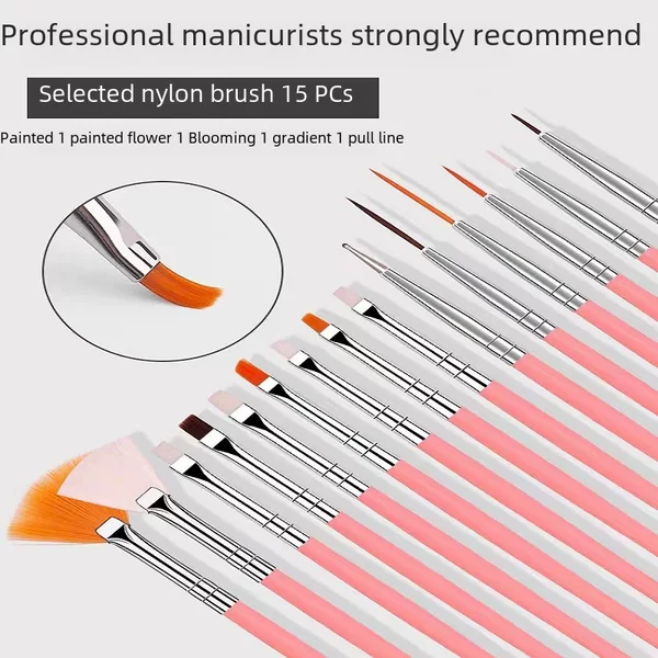 15-Piece Nail Art Pen Set, Painting Pens, Carving Pens, Fan-Shaped Pens, Flower Drawing Pens, Dotting Pens, Rhinestone Pens, Uv Gel Pens, Complete Set Wholesale