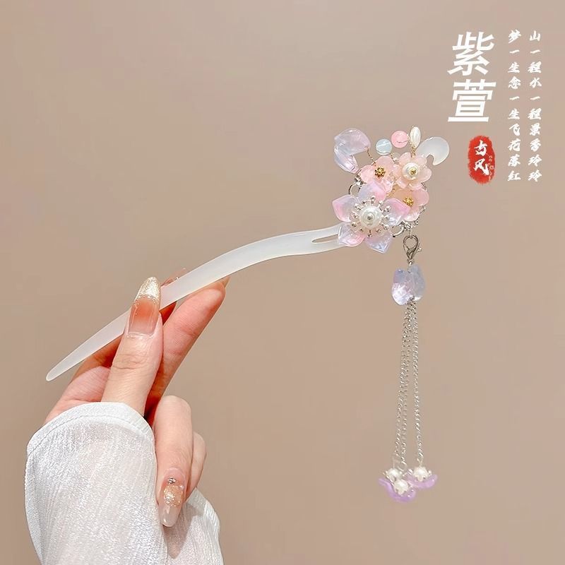 30 # flor púrpura rosa tres pequeñas flores de jade blanco pinzas de pelo