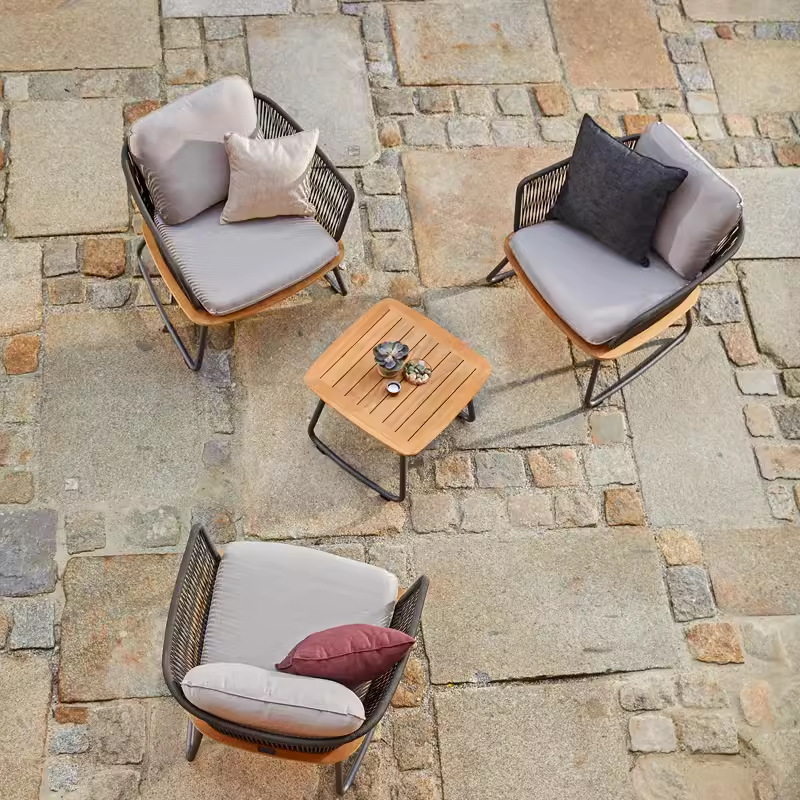 Sofá de ratán de teca al aire libre nórdico, villa de ocio al aire libre, balcón de jardín, combinación de muebles de teca de ratán a prueba de agua