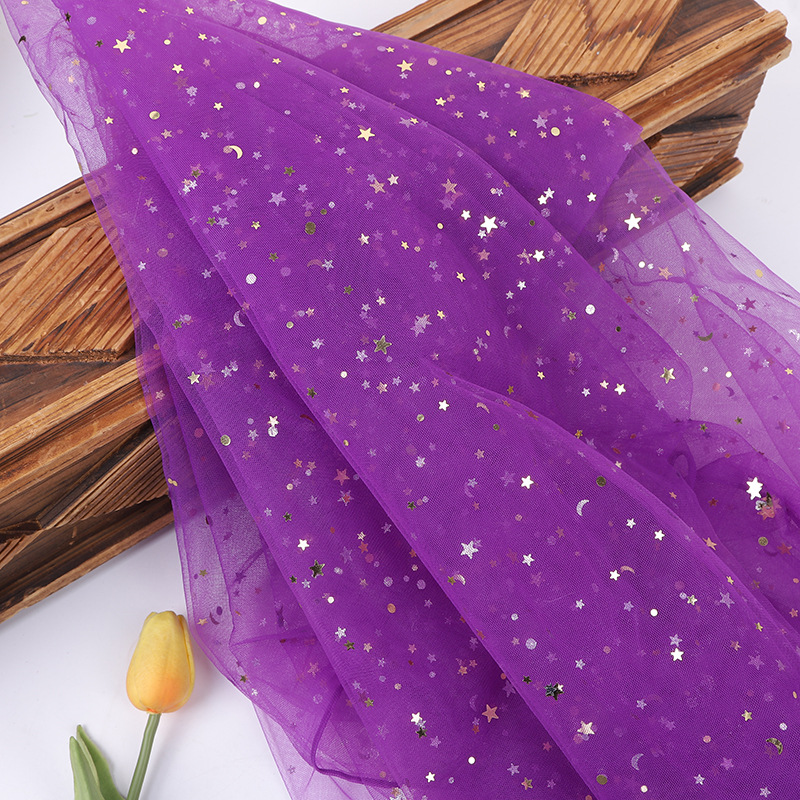 Nuevo 1.5m punzonado malla estrella y luna tela de malla hermosa tela de malla mano canasta de flores decoración dura y suave puede ser ajustada