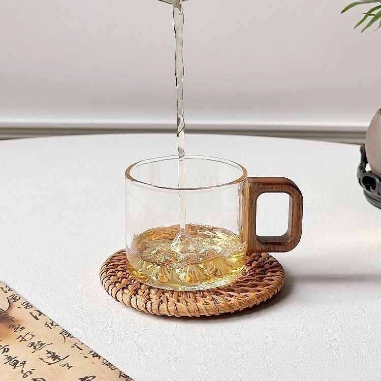 Tasas de té creativas con mango de madera casera, tazas de vidrio de pequeña capacidad, tazas de vidrio resistentes al calor, tazas de té