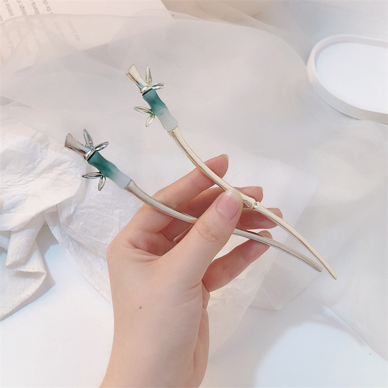 Nuevo estilo chino bambú metal plateado pinzas de cabello para mujeres de alto nivel de cabello antiguo pinzas de bambú frías cheongsam toques de ropa de estilo chino