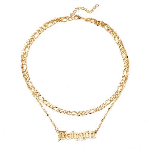 5043851 European and American Cross-Border New Baby Girl Alphabet Necklace, Instagram Style, Unique Design, Double Lock Bone Chain