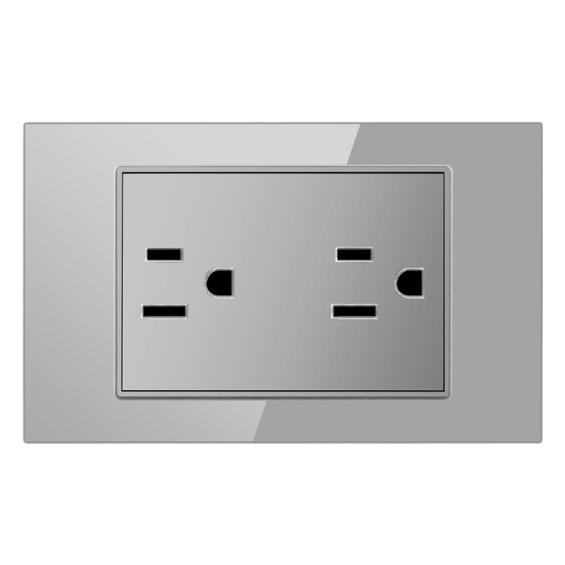 Enchufe de pared con interruptor de vidrio templado gris tipo C estándar americano de 110 V de Taiwán, panel de enchufe de pared con carga rápida de 20 W y atenuación