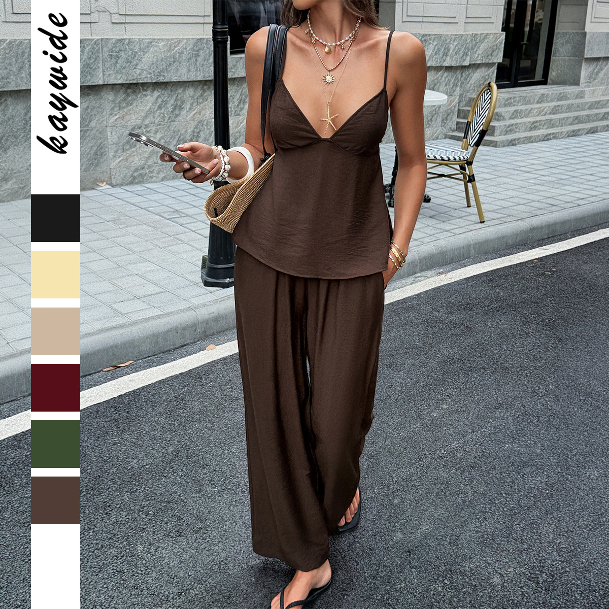 Women's Sexy Camisole T-Shirt And Trousers Set Vacation Style American Fashion Summer_ecoleips.com