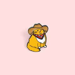 European and American cartoon creative cute western cowboy cat style brooch cute little yellow cat clothing paint badge