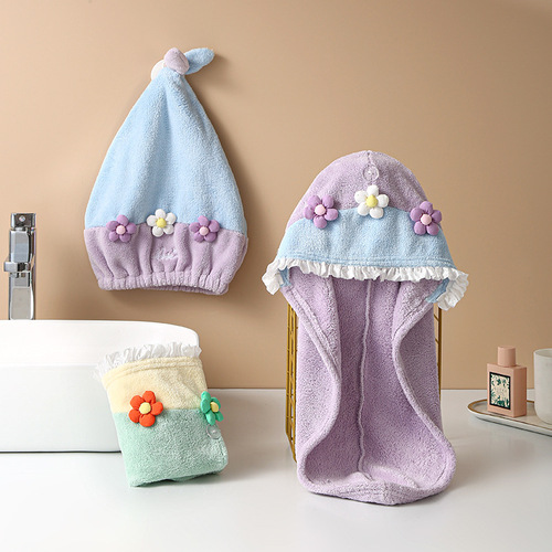 New coral velvet dry hair hat, women's cute flower bandeau, dry hair turban, wholesale bath gown