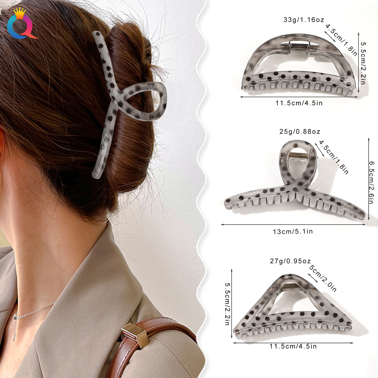 Qiyue Cross-border PC lunares gelatina horquilla de disco pinza para el cabello sensación de alta calidad horquilla de moda clip de tiburón accesorios para el cabello al por mayor