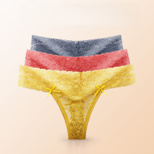 New lace women's underwear European and American large size sexy women's T-pants T-pants transparent underwear women's pure lust style cotton file