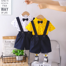 男童夏装绅士风领结装饰宝宝礼服背带裤两件套