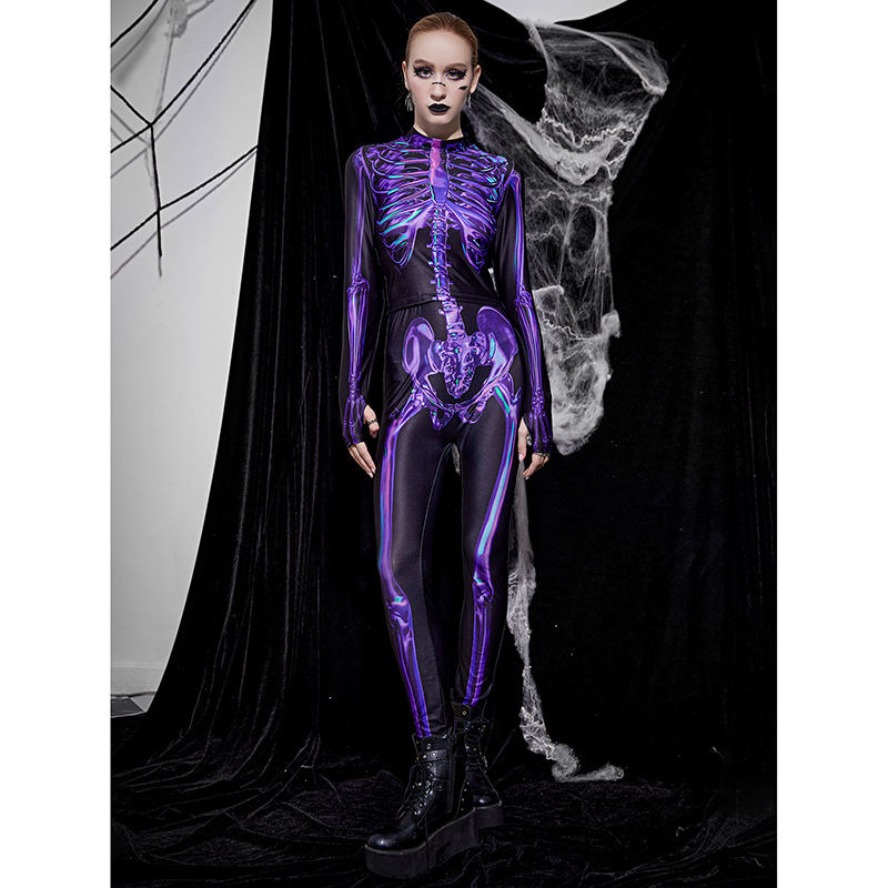 Personalized Women's Two-piece Halloween Dark Gothic Print Long-sleeved Top And Trousers Suit