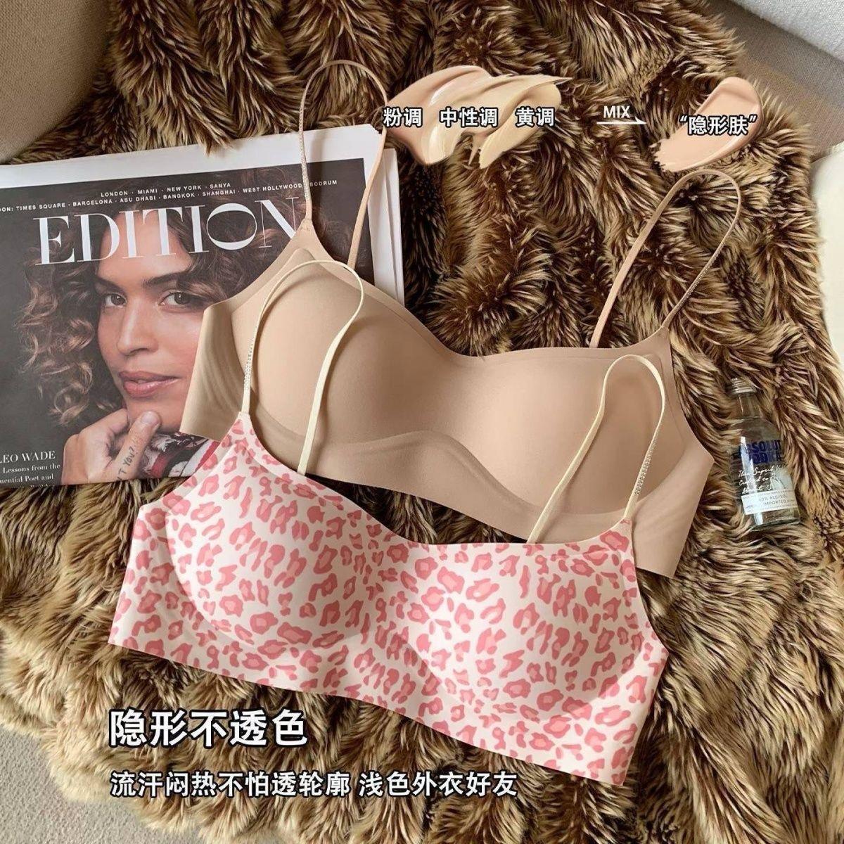Square low-cut foundation seamless bra for women, summer thin push-up bra without underwire, with sparkling rhinestones and thin straps, low-cut bra