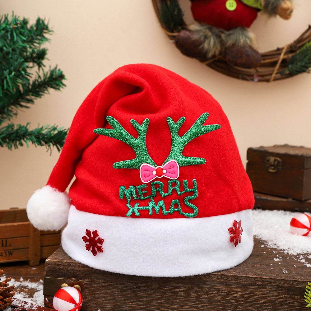 Deer Antler Letter Bow Red Hat Cross-Border Holiday Headwear Photo Shoot Cute Snowflake Christmas Hat Christmas Hat