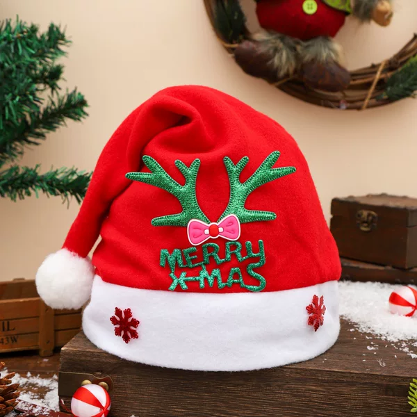 Deer Antler Letter Bow Red Hat Cross-Border Holiday Headwear Photo Shoot Cute Snowflake Christmas Hat Christmas Hat