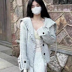 新中式多巴胺小众连帽针织毛衣2025秋季外穿出片可爱轻奢针织衫女