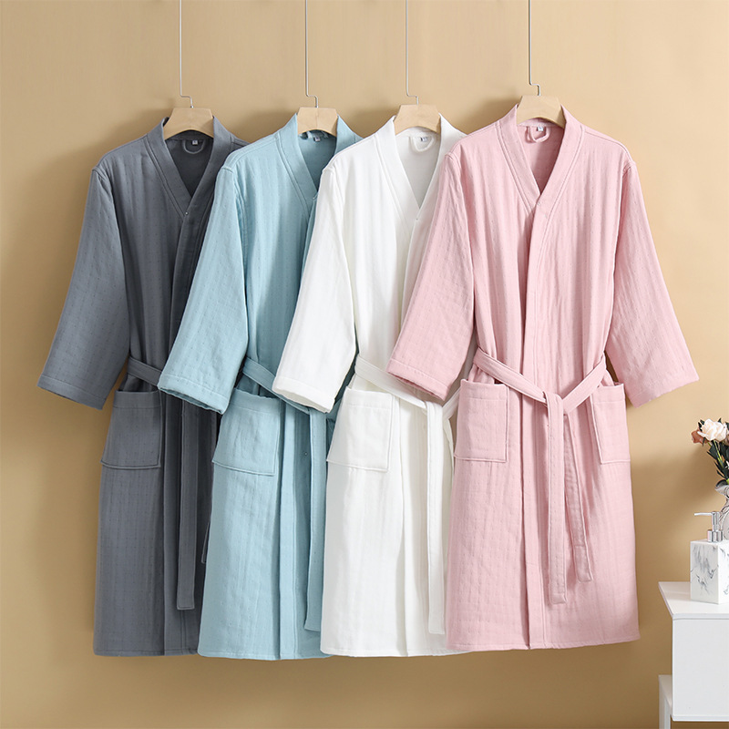Cotton Class A Four-Layer Gauze Bathrobe Four Seasons Bathrobe Home Clothes Nightgown Pajamas Absorbent Soft Skin Friendly Autumn and Winter