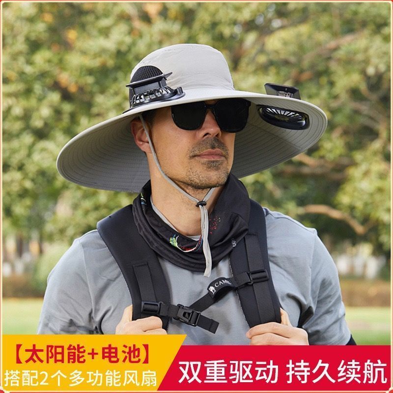 ソーラーファン釣り男性屋外夏登山 UV サンシェードサンハット漁師帽子日焼け止め帽子|undefined
