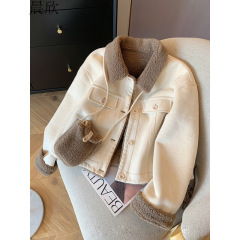 韓国その他/その他ラムウールショートコート女性用2024冬新作ゆったり厚みのある小柄な毛皮