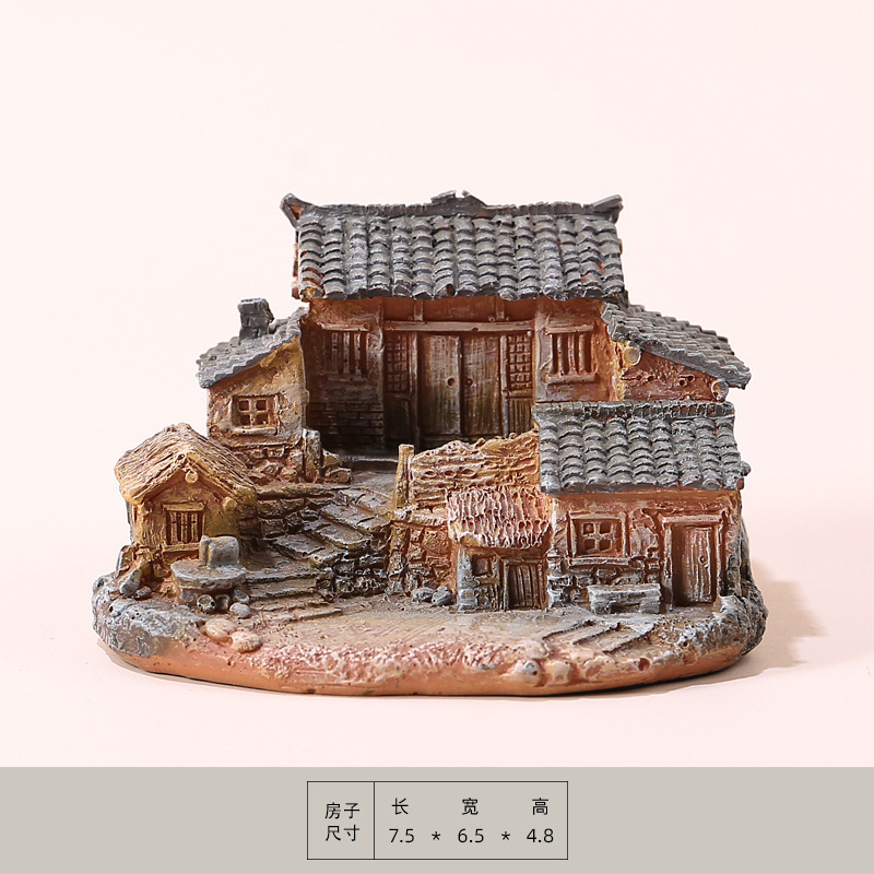 田园迷你小房子树脂摆件桌面茶几车载装饰花盆盆栽造景装饰小礼物|undefined