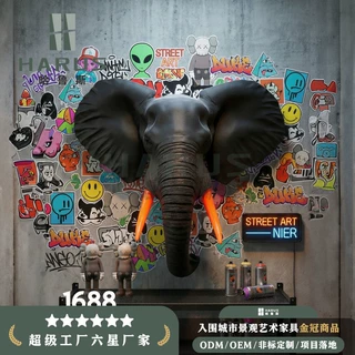 东南亚风混凝土大象头雕塑户外庭院户外背景墙百搭耐磨抗损