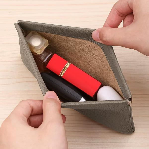 Self-Closing First-Layer Genuine Cowhide Long Wallet Passport Driver's License Document Cover Earphones Lipstick Makeup Data Cable Storage