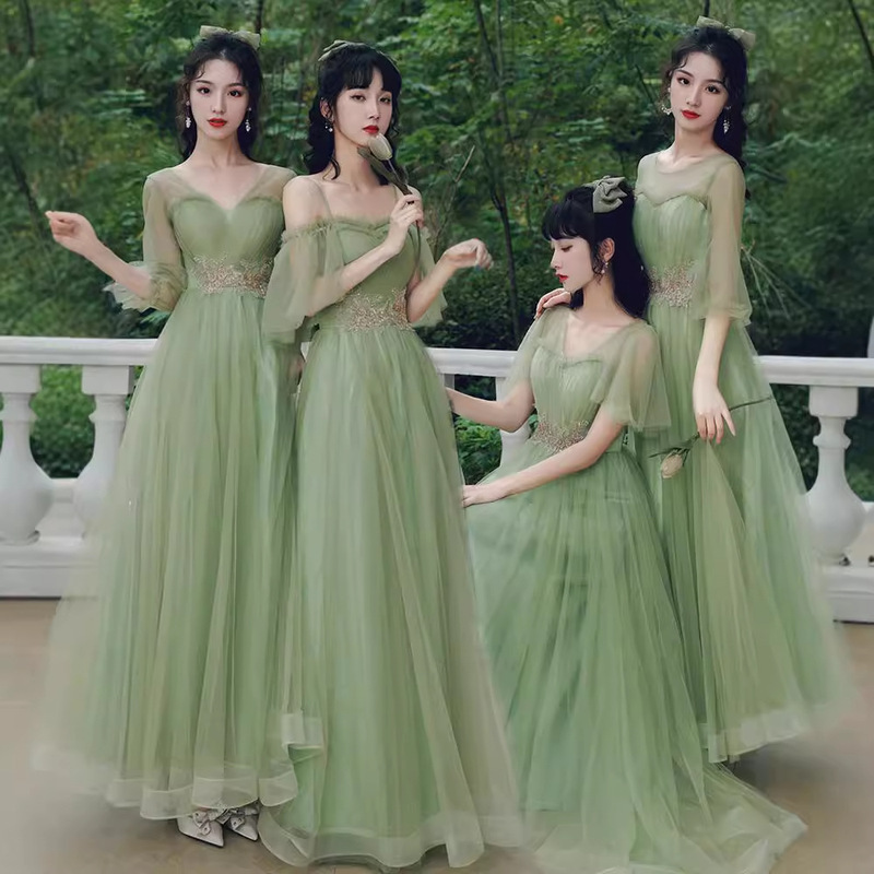 Green Bridesmaid Dress 2025 New Spring Sisterhood Long Adult Slim Performance Chorus Host Evening Dress