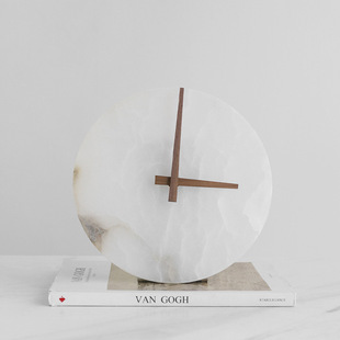 Modern Accessible Luxury High-End Marble Clock Ornaments Model Room Living Room Bedroom Entrance White Marble Table Clock