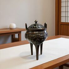 中式复古苏工铜炉紫铜家用瓜式高足冲天耳沉香香熏炉室内装饰摆件