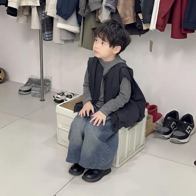 男童春秋款套装2025新款时髦男女童连帽卫衣痞帅宝宝马甲三件套潮|undefined