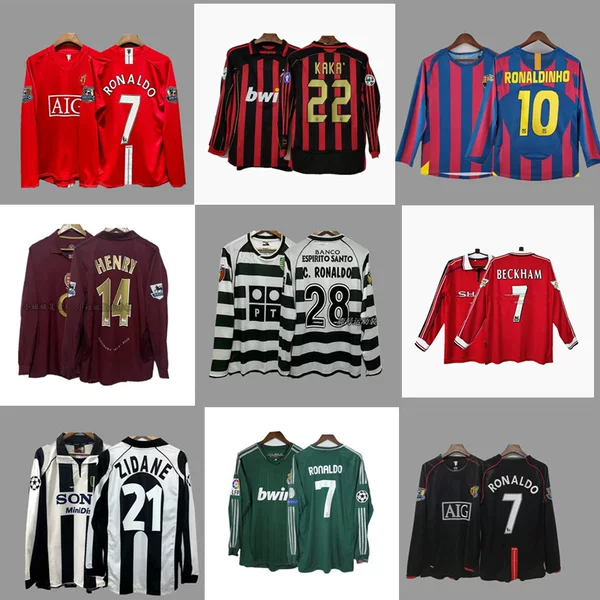 Retro Jersey Long Sleeve Football Suit Beckham Zidane Messi C Ronaldo Classic Country Team Shirt