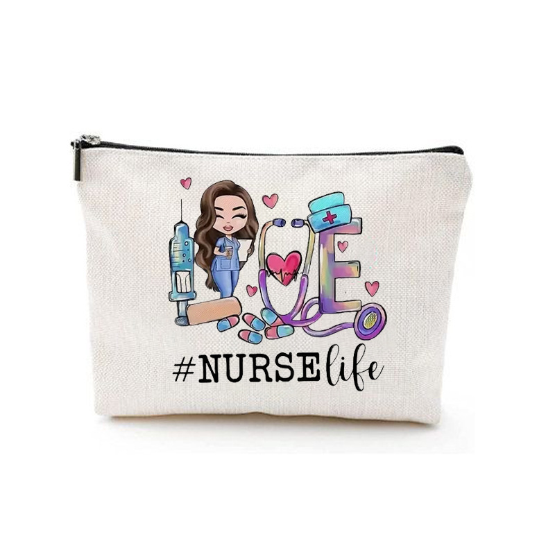Bolso cosmético de la enfermera especial transfronteriza regalo bolso de la enfermera de la cremallera impermeable bolsa de almacenamiento bolsa de cosméticos de lino regalo de la enfermera