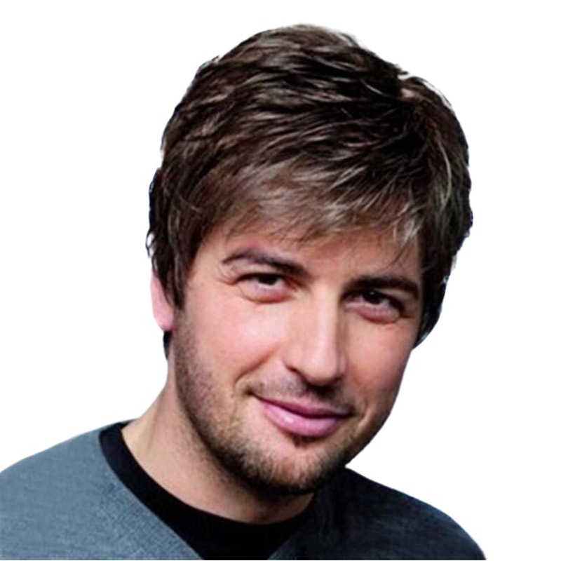 Peluca transfronteriza europea y americana moda popular Peluca de los hombres flor blanca de seda de alta temperatura esponjoso de mediana edad y anciano pelo corto