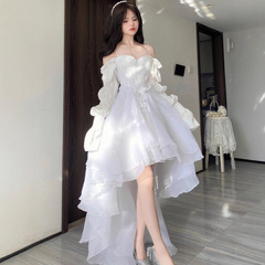 法式千金白色吊带公主裙女春秋2025新款设计感一字肩大裙摆连衣裙