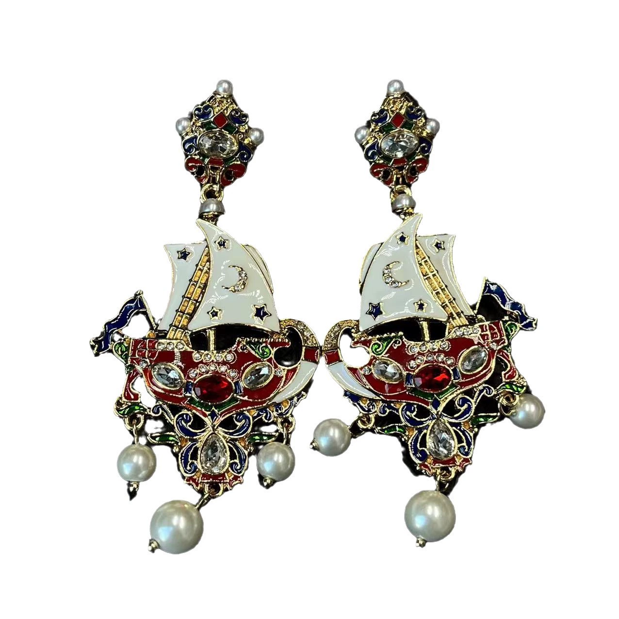 Small design retro earrings, pendant, with gem, light luxury style