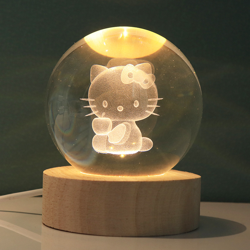 Lámpara decorativa 3D con bola de cristal – figura luminosa de Stitch, regalo creativo y luz nocturna