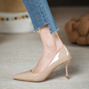 ��ɫ�߸�ЬŮ2025�¿�С�����������Ь��Ƥ�и�7cm9cm�͸�����Ь