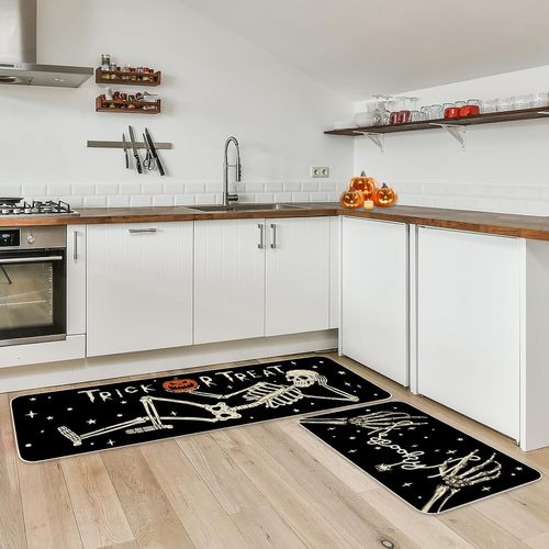 Scary Skeleton Pumpkin Mat Entrance Rugs Stain-resistant and Wear-resistant Easy to Clean Foot Mat Bathroom Absorbent and Non-slip Mat