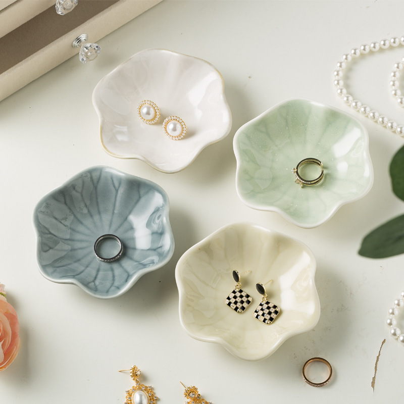 Cross-border jewelry plate tray jewelry ring storage lotus leaf dish household dipping dish Amazon kiln ceramic flavor dish Cross-border jewelry plate tray jewelry ring storage lotus leaf dish household dipping dish Amazon kiln ceramic flavor dish