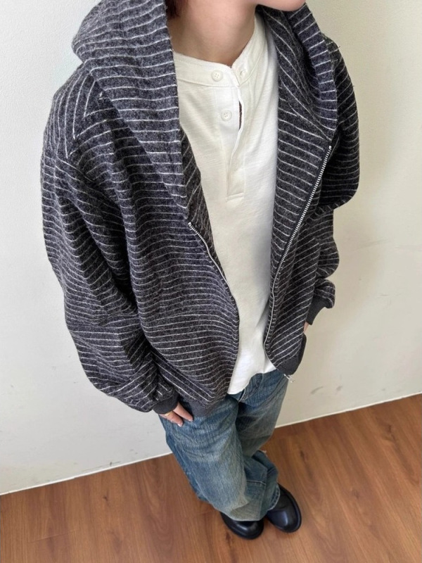 春秋季新款条纹舒适通勤日常连帽卫衣男休闲宽松时尚高级潮牌外套|undefined