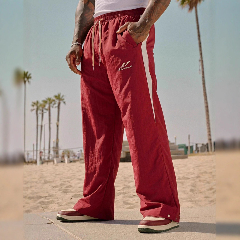 Youngla American New Jogging Sports Fitness Men's Sweatpants Loose Casual Wide Leg Trendy Patchwork Trousers