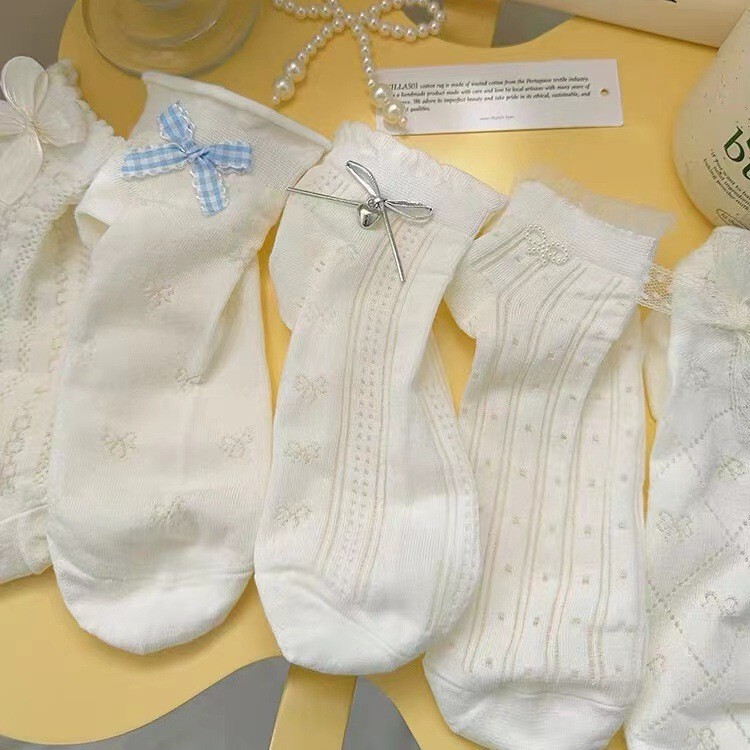 早春の新型蝶結びの白い靴下の女性の巻き取りjk靴下の夏の超薄通気綿の靴下の日本の船の靴下|undefined