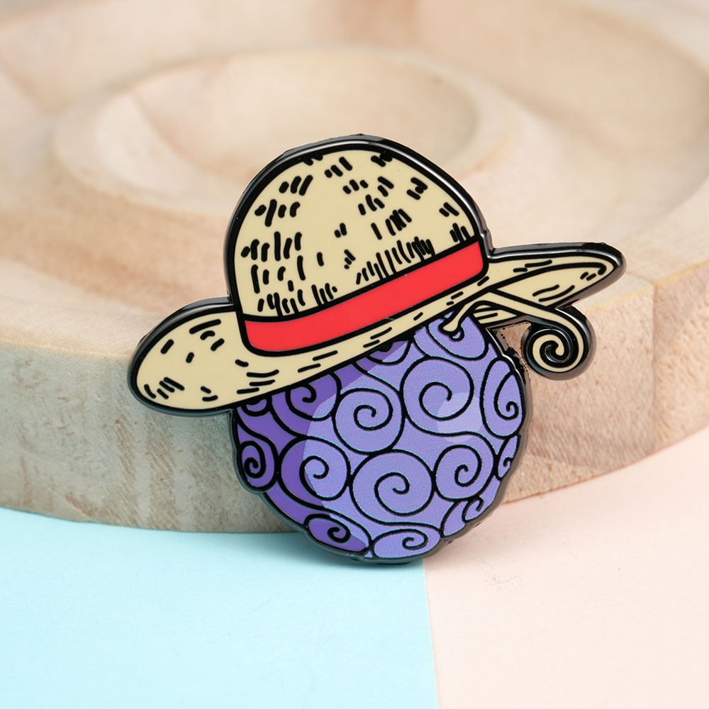 One Piece Devil Fruit Enamel Brooch Wearing Straw Hat Fruit Metal Badge Accessories
